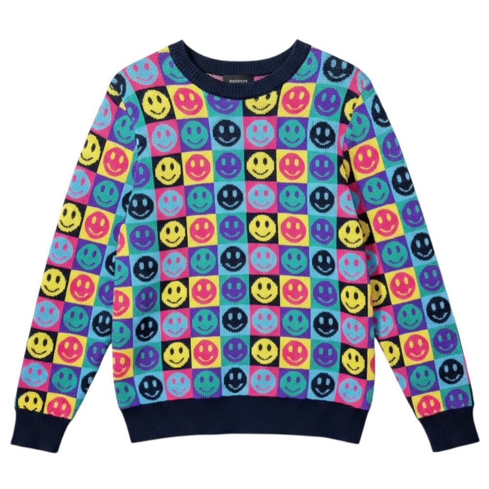 WESC Leon Pop Smiley Face Sweater Men's Medium Parisan Nights Sweden Skater